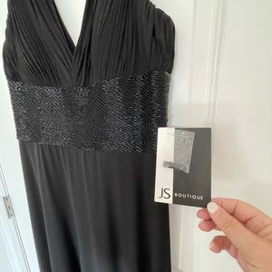 JS Collections Black V Neck Gown with elegant beading